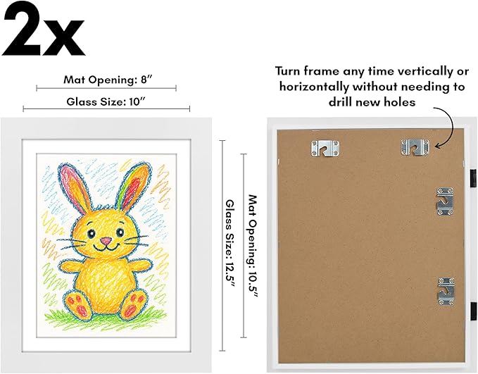Americanflat - 2 Pack - Kids Artwork Frame Changeable (White) - Magnetic Door Holds 100 Art Pieces - 8.5x11 Letter Size Display with Mat or 10x12.5 Without Mat - My Mini Masterpiece