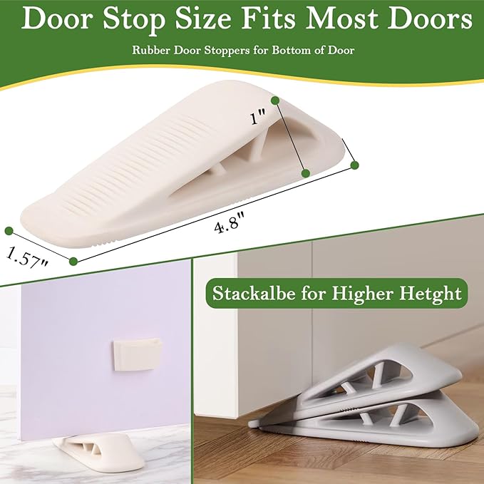 Fursafe&Q Rubber Door Stoppers for Bottom of Door, Door Stop Wedge with Holder, Heavy Duty Doorstops 8 Pack, Wall Protector for Home & Office & School & Commercial Doorstop Keep Open Stack White