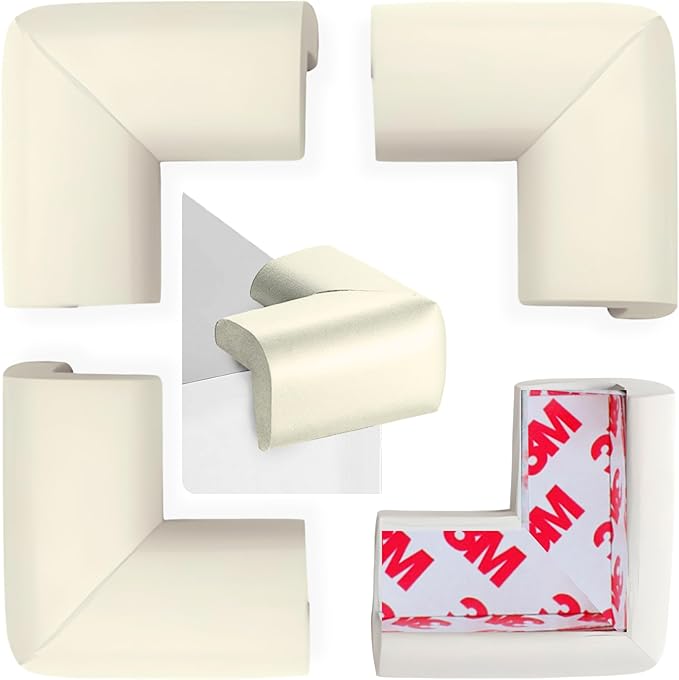 Soft Foam Corner Protectors for Baby, Bed Frame Corner Guards, Sharp Edge Desk Furniture Safety Cover Bumpers for Kids, 3M Adhesive Pre-Taped Rubber Padding Cushion (White, 4 Pack)
