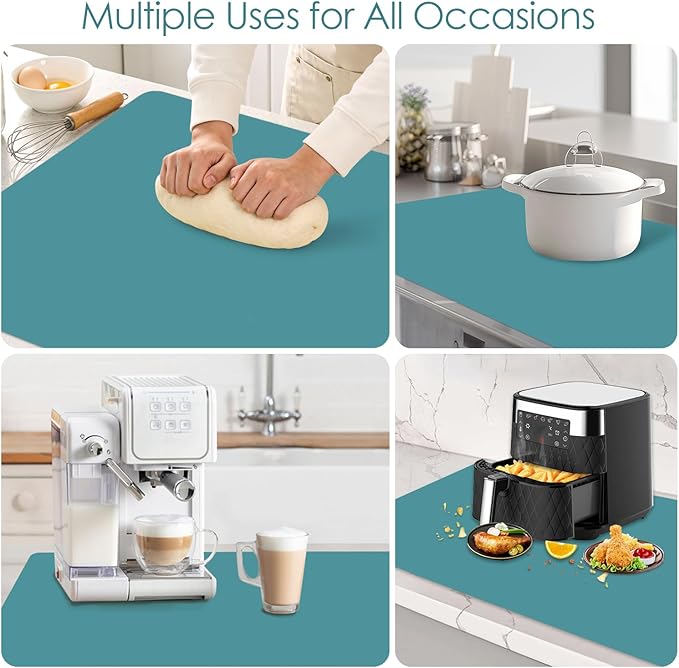 Extra Large Silicone Mat, 31.5x23.6 Inch Heat Resistant Mat for Kitchen Counter, Non Stick Silicone Baking Mat for Dough and Pastry, Thick Silicone Pad Countertop Protector, Dark Green