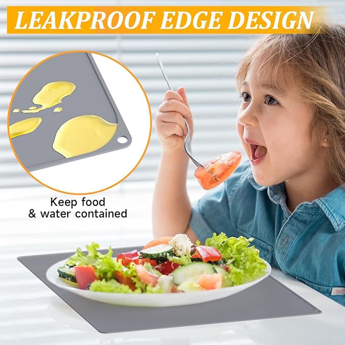 Silicone Placemats for Toddlers Baby,Food-Grade,Non-Slip,Dining,Heat Resistant Silicone Mat,Small Baking Mat,Kitchen Counter Mat,Dishwasher Safe (15.7x11.8inch-4pack, Grey)