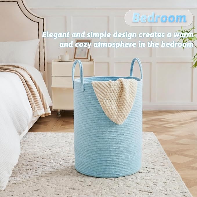 Laundry Basket,Woven Cotton Rope Laundry Hamper,100L for Decor Storage of Dirty Clothes,Toys and Blankets in Bathroom,Baby Room and Living Room