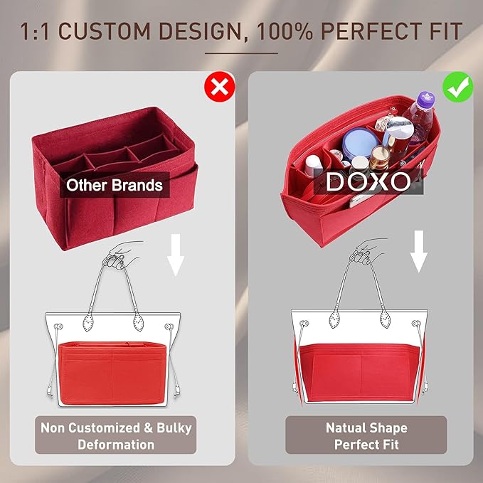 Doxo Purse Organizer Insert Handbag&Tote Felt Bag Fits for Speedy 35 and Neverfull MM Red