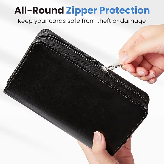 Sooez Zip-Enclosed Business Card Holder Organizer, Professional Credit Card Case Book for Women Men, 240 Capacity, Premium Vegan Leather Gift Card Organizer Storage, Business Card Wallet, Navy Blue