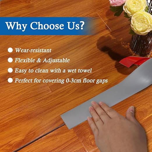 Floor Transition Strip Self Adhesive Floor Cover Strips Laminate 1.57" Wide Vinyl Flat Divider Transitions (4cm, 10Ft, Gray)
