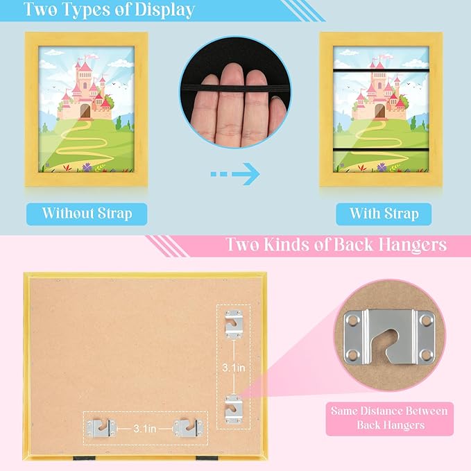 [2-Pack] Kids Art Frames, 8.5x11 Front Opening Kids Artwork Frames Changeable, Milk Yellow Artwork Display Storage Frame for Wall, Holds 50 Pcs, for 3D Picture, Crafts, Children Drawing, Hanging Art,