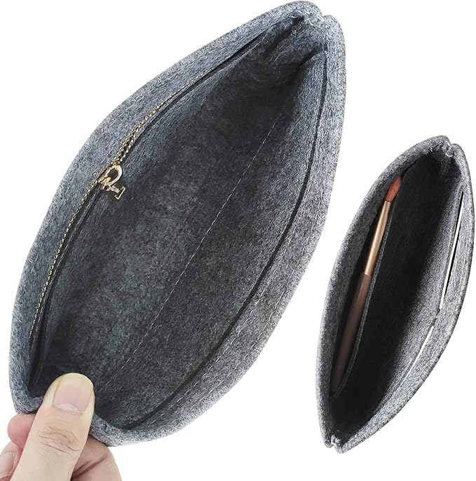 Vercord Felt Purse Organizer Insert Pochette Handbag Insert Bag in Bag for Multi Pochette Accessories Add Zipper Pocket Grey
