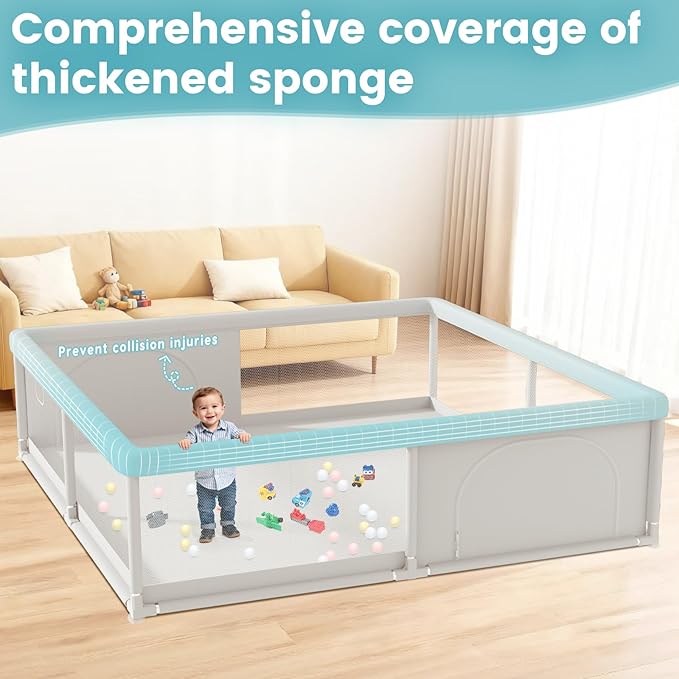 79x79 Inch Baby Playpen for Babies and Toddlers, Extra Large Play Yards for Indoor & Outdoor with Zipper Gates, Breathable Mesh with Anti-Slip Base