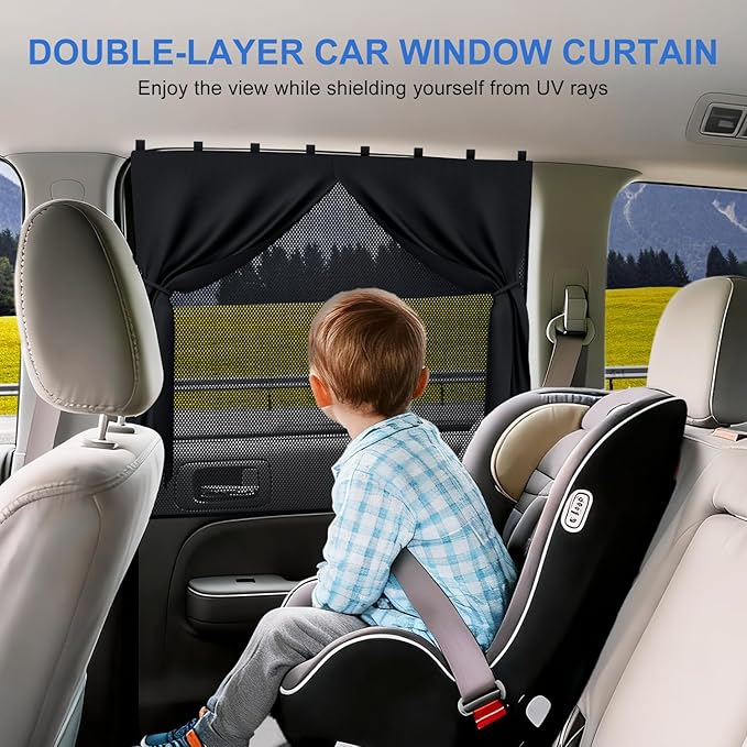 Car Window Shades with 8 Strong Magnets-26.8"x19.7" Dual Layer Car Rear/Side Window Sunshade for Baby - Full Blackout Semi-Transparent 2-in-1 Universal Auto Sun Shade for Kid & Pet Protection (2 Pack)