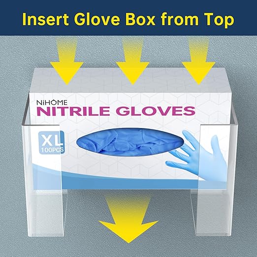 NiHome Clear Acrylic Wall Mount Glove Box Holder Tissue Box Dispenser for Kitchen, Bathroom, Garage, Lab, Salon, Space-Saving Adjustable Organizer for Gloves, Tissues, Easy to Insatll (1-Tier)