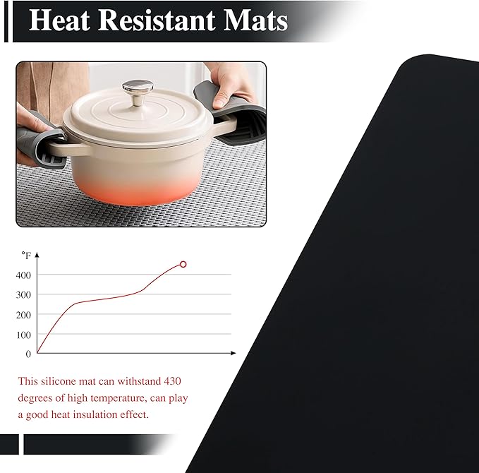 3Pcs Black Silicone Mats, 15.7"x 11.8" - Kitchen Counter, Baking, Jewelry, Painting