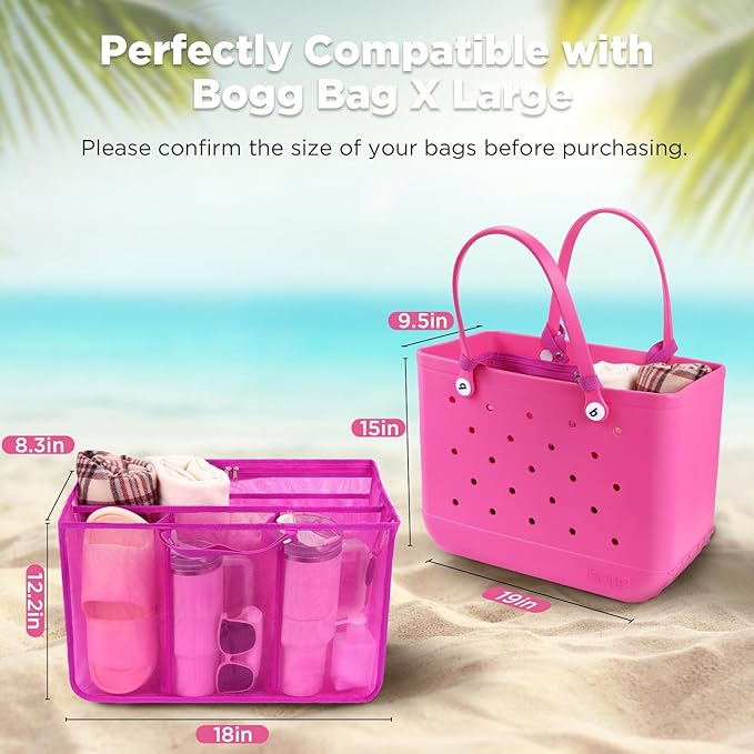 OUTXE Beach Bag Organizer Compatible with X Large Bogg Bag Accessories Inserts, Lightweight Mesh Insert Divider Pouch for Original XL Bogg Bags, Beach Tote Bags Insert for Organizing