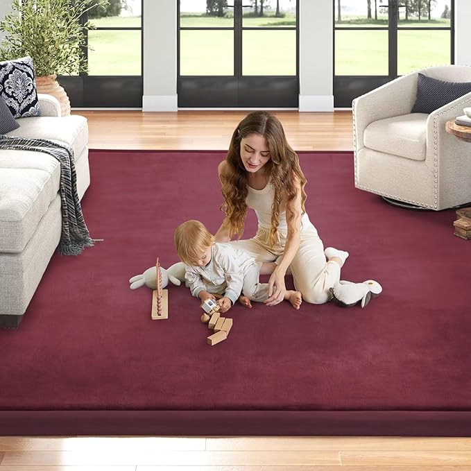 Baby Play Mat for Floor Nursery Muscle Mat Area Playroom Rug 39"x59" Memory Foam 1.3" Thick Crawling Mat for Babies,Toddlers, Infants,Kids (Burgundy)
