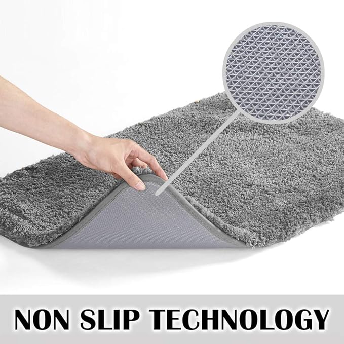 Suchtale Bathroom Contour Rug Non Slip Bath Mat Water Absorbent Soft Microfiber Shaggy Bathroom Mat Machine Washable Bath Rug for Bathroom Thick Plush U Shape Toilet Rug (20 x 24, Dark Grey)