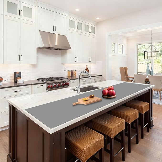 72''x16'' Extra Large Silicone Mat for Kitchen Counter, Heat Resistant Countertop Protector, Non-Slip Waterproof Kitchen Island Mat, Easy to Clean, Light Gray