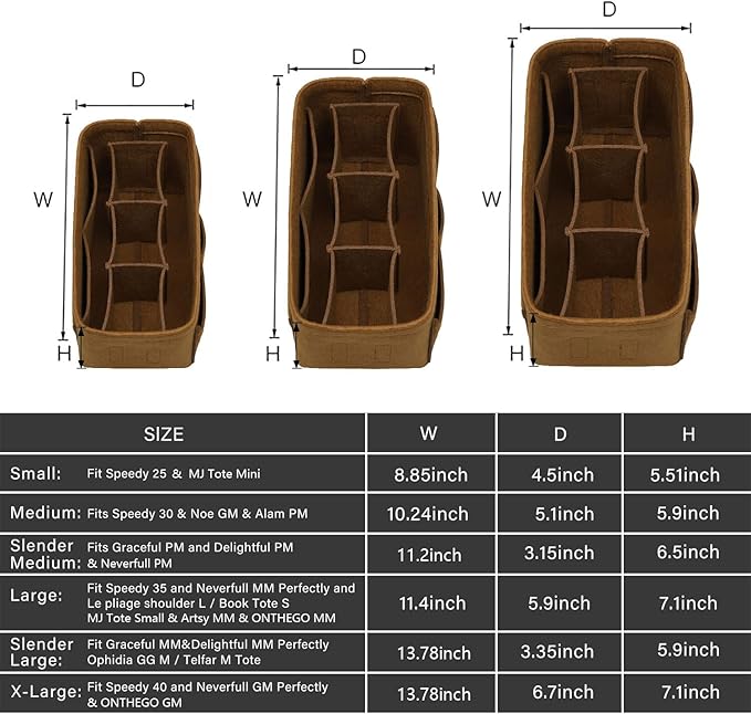 ZTUJO Purse Organizer Insert, Felt Bag Organizer For Handbag Purse Organizer,13 Colors, 6 Size (Small, Light Coffee)
