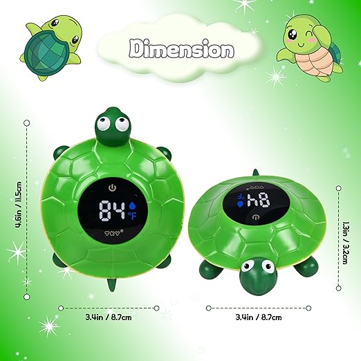 Baby Bath Thermometer with LED Display-Rechargeable Water&Room Temperature Monitor, Floating Toy with Temp Alert, Waterproof for Newborns, Nurseries - Must Have Bath Essentials (Green Tortoise)