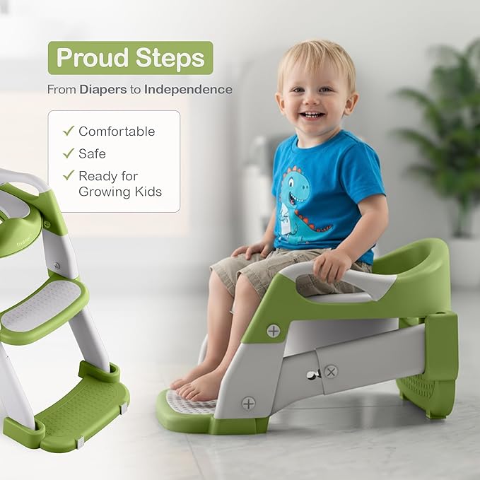 Toddler Potty Training Seat with Ladder and Step Stool | Helps Kids Climb and Sit on Their Own | Soft Cushion, Non-Slip Base, Splash Guard | Includes Potty Training Guide Book & Sticker