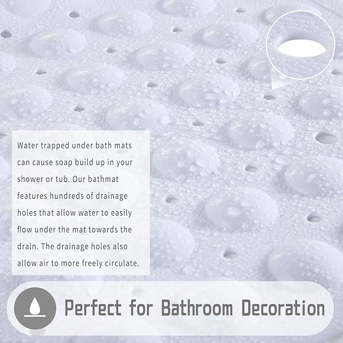 Yimobra 2-Pack Shower Mat Bathtub Mat Non Slip 40 x 16, Bath Mat for Tub Floor with Big Suction Cups and Drain Holes, Machine Washable Shower Mats for Inside Shower, Phthalate Latex Free, White
