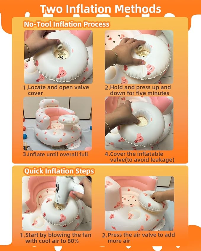 AGITVPS Upgrade Inflatable Baby Seat with Tray for Babies 3-36 Months, Built in Air Pump Bumbo Seat with Tray, Baby Chair Sit Me up Floor Seat for Baby, Learning to Sit&Feeding (Tray-Love Bunny)