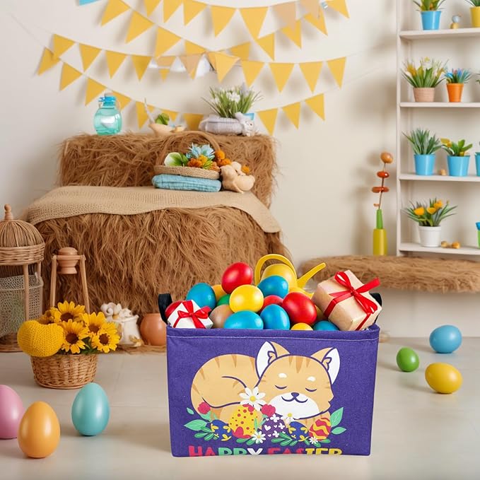 ASKETAM Cat Easter Basket for Kid Large Empty Easter Bunny Eggs Décor Storage Basket (Cat)