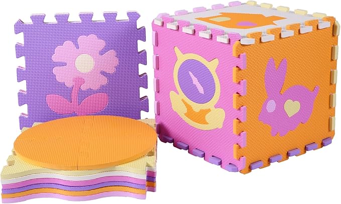 Tamiplay Foam Play Mat for Kids，25Pcs Square Interlocking Puzzle Floor Mat，Baby Play Mat Floor Mat Foam Puzzle Playmat for Toddlers with Fence - 9 Different Animal