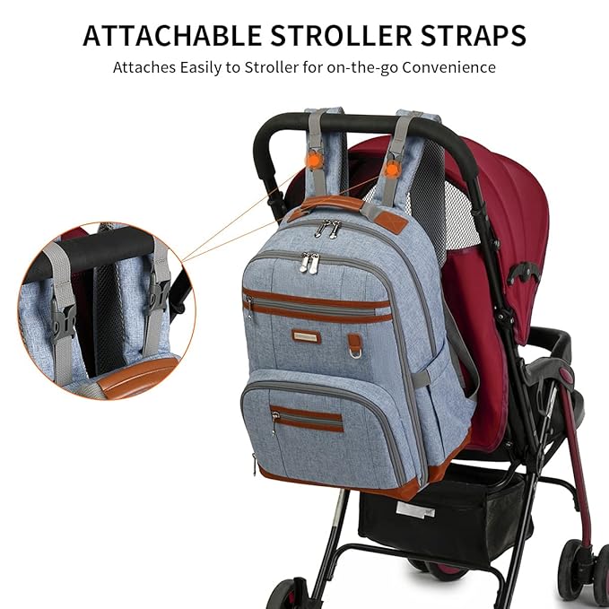 BILLITON MASHI Diaper Bag Backpack, Large Baby Nappy Bags with Portable Changing Pad for Boys and GirlsMultifunction Travel Baby Bag for Moms Dads, Shower Gifts Waterproof and Stylish，Light Blue