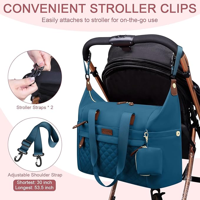 Pritent Diaper Bag Tote - Diaper Baby Bags with Pacifier Case, Shoulder Straps, Stroller Clips, Waterproof Large Mommy Maternity Travel Baby Bag for Mom and Dad, Blue, Medium