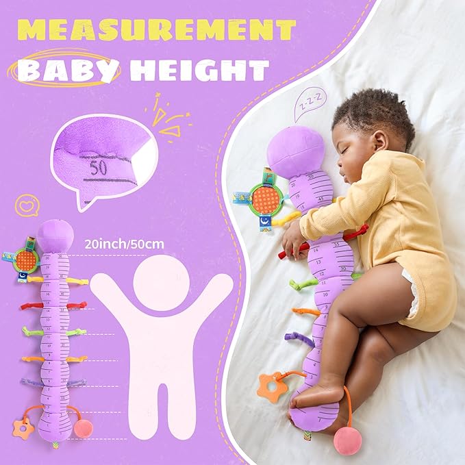 Baby Toys 6-12 Months Music Caterpillar,Stuffed Animals Infant Toys 0-3-6 Months,Teething Sensory Toys Tummy Time with Mirror Crinkle Rattle&Pull String for Boys Girls Gifts Birthday|Purple