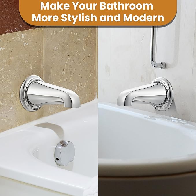 Dreyoo Tub Spout (Universal Fits 1/2" Copper Pipe, 1/2" IPS and 3/4" IPS), Bathroom Bathtub Faucet with Adapters and Hex Wrench(Chrome,Without Diverter)