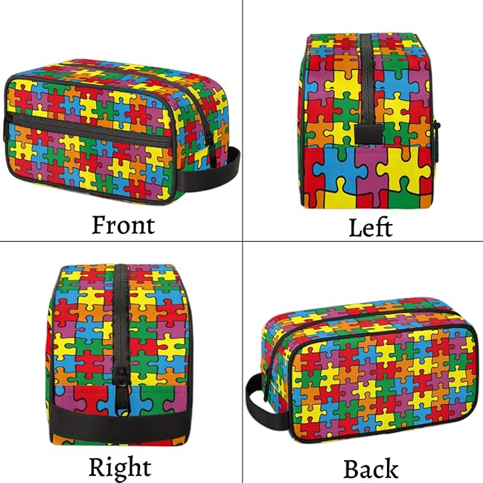 Travel Toiletry Bag for Kids Colorful Puzzle Waterproof Hanging Cosmetic Pouch Dopp Kit Medicine Organizer Bag for Girls & Boys