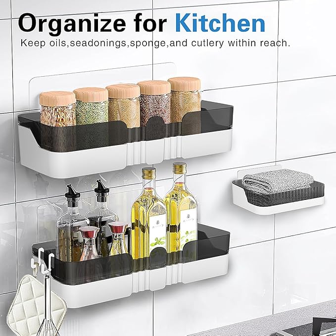 WeshyiGo Shower Caddy No Drilling Shower Organizers with Soap Dish Toothbrush Holder and Hooks Plastic Detachable Large Bathroom Countertop Organizer