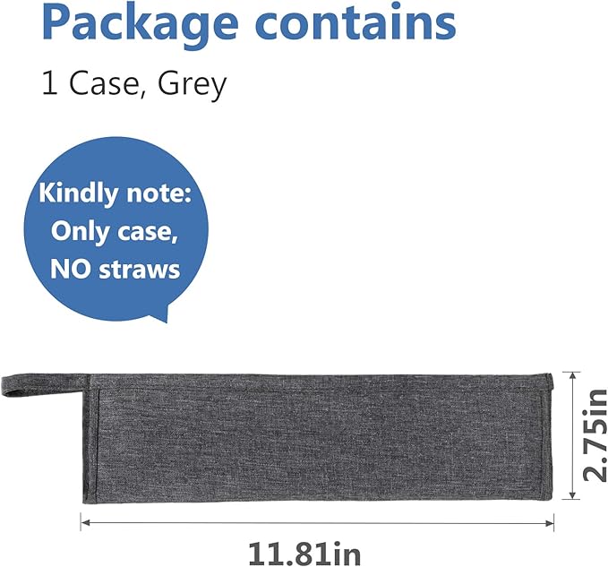 Aosbos Reusable Straws Carrying Case, Portable Small Pouch for Metal, Paper, Plastic, Silicone Disposable Straws, Stainless Steel Chopstick - Grey