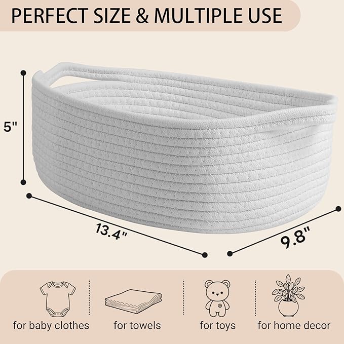 Small Cotton Rope Basket for Organizing,3 Pack Woven Baskets for Storage,Closet Organizer and Storage Basket with Handle,Decorative Gift Basket Empty,Nursery Toy Basket,White