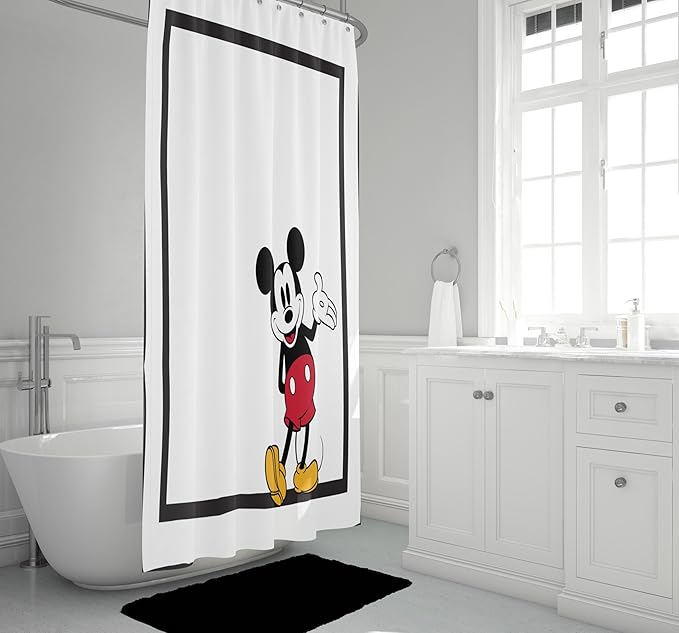 Jay Franco Disney Mickey Mouse Fabric Shower Curtain - Kids Classic Black and White Bathroom Décor