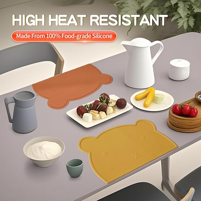 Silicone Placemats for Toddlers & Kids, Baby Table Mat for Restaurants & Dining Table, Non Slip &Wipeable Samll Placemats Cute Food Mat Eating Mat for Toddlers Self-Feeding Fun, 2 Pack