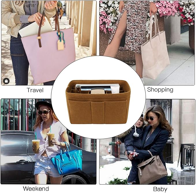 ZTUJO Purse Organizer Insert, Felt Bag Organizer For Handbag Purse Organizer,13 Colors, 6 Size (Medium, Light Coffee)