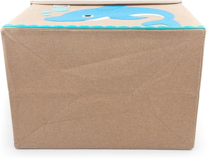 HYGGE + Animial Toy Storage Bin with Lid 20.8" x 13" x 13" Durable fabric & lightweight design. Great for storing toys, books, linens, games, clothing, baby products & more! (Dolphin)