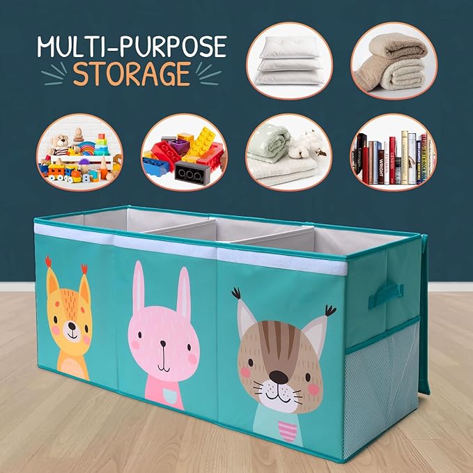 SoftOwl Extra Large Toy Storage Organizer with Lid - Sturdy, Collapsible Toy Chest Storage Box with Cute Design - Toys Bin with Dividers for Kids, Boys, Girls, Nursery, Bedroom, Play room 37"x16"x14"