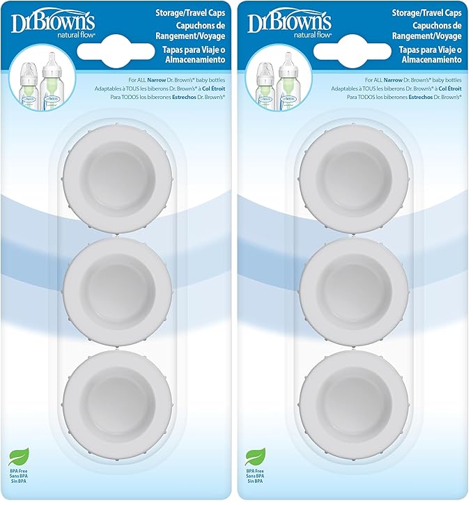 Dr. Brown's Replacement Travel Caps for Dr. Brown's Original, Options, and Options+ Baby Bottles, 3 Count (Pack of 2)