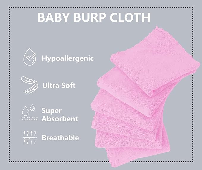 Spotted Play 8 Pack Burp Cloths for Baby - 20" by 10" Ultra Absorbent Burping Cloth, Newborn Towel - Milk Spit Up Rags - Burpy Cloths for Unisex, Boy, Girl - Burp Cloths Set (Frozen Berry)