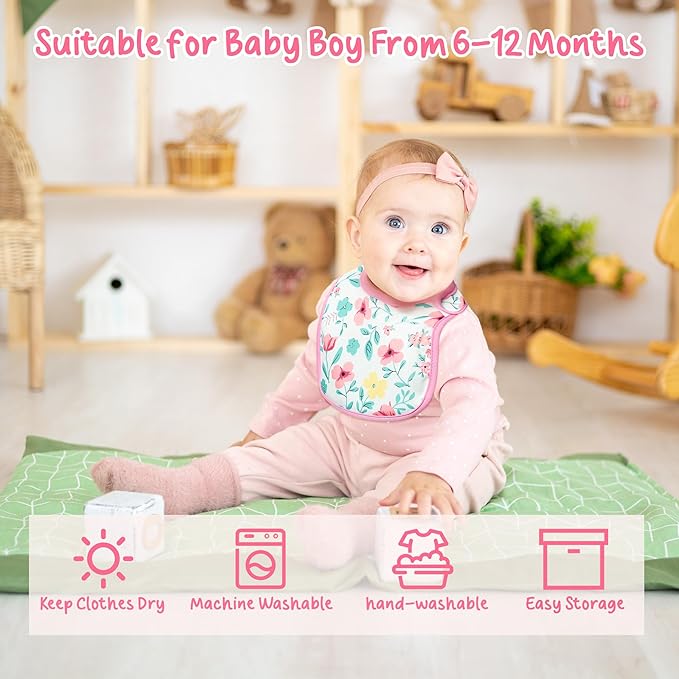 2ooya 7Pcs Cotton Waterproof Baby Bibs Hook Loop Closure Newborn Bib Keepsake Baby Gift for Drooling Feeding Eating
