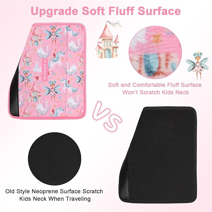 Amintiri Seat Strap Shoulder Pads for Kids, Seat Belt Cover for Children, Soft Furry Seat Belt Cushion for Travel, Cartoon Car Seat Belt Pad Cover for Boys and Girls.