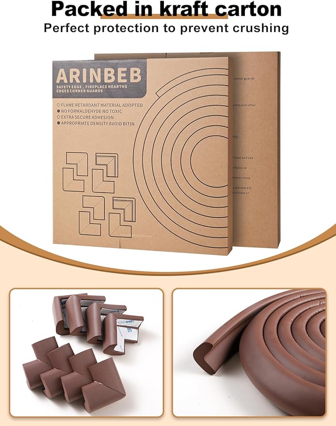 Arinbeb Foam Corner Protector for The Fireplace Hearths Edge and Corner Guard, with Retardant Materials Foam Safety Bumpers Baby Proofing (Coffee)