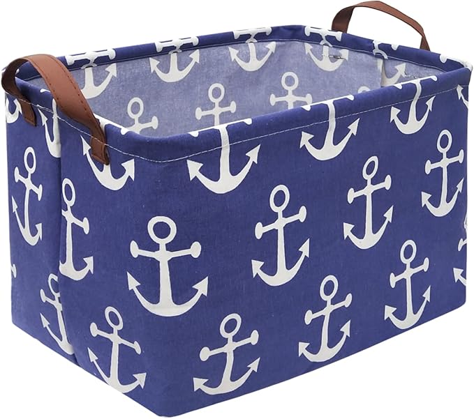 Sanjiaofen Rectangular Kids Storage Bins,Boys Baskets,Collapsible Anchor Organizer Bin with Handles for Nautical Nursery Decor,Clothes Storage,Book Basket,Gift Basket.( Anchor)