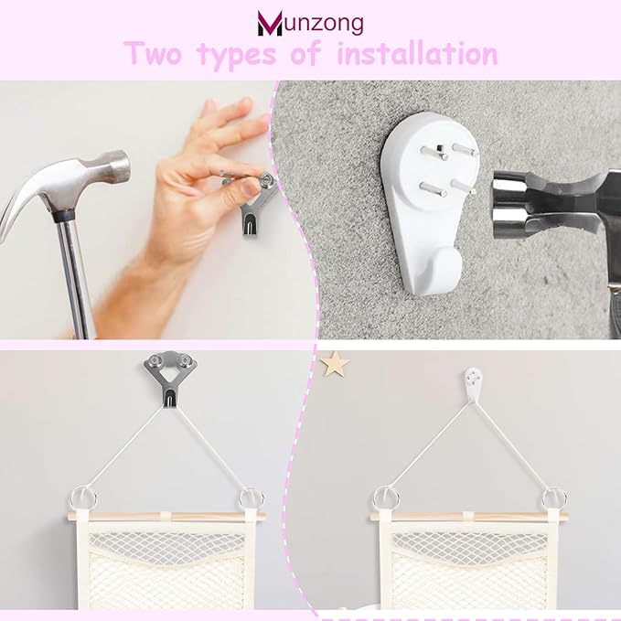 Munzong Headband Holder 52x17 inch, 2 Pack Hair Bow Organizer for Baby Girls, Beige Wall Hanging Headband Organizers w/Storage Net, Hair Accessories Storage Hanger for Toddler Kids Nursery Room Decor