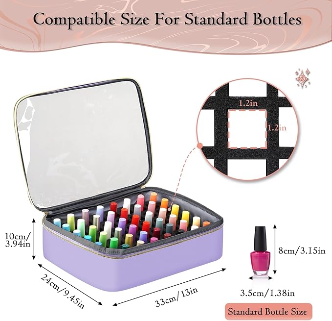 YOREPEK Extra Large Nail Polish Organizer Case Holds 96 to 100+ Bottles (15ml/0.5 fl.oz) UV lamp, Gel Polish Travel Case Bag with 2 Removable Pouches Fits Nail Suppiles, Gift for Manicurist, Purple