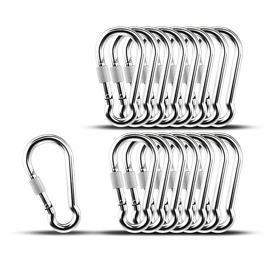 KINLINK 15 Pack Screw Locking Carabiner, 3.54 inch Heavy Duty Carabiner Clips, 304 Stainless Steel Small Caribeener Clips, Caribiniers for Outdoor Camping, Swing, Hammock, Hiking, Quick Link
