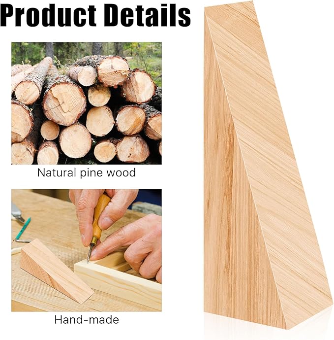 10 Pack Wooden Door Stoppers,Non-Slip Soild Wood Door Wedges for Bottom of Door,Triangle Wood Block Security Door Stopper for Home Office Chair Caning - 4.8 x1.5x1.5 Inch