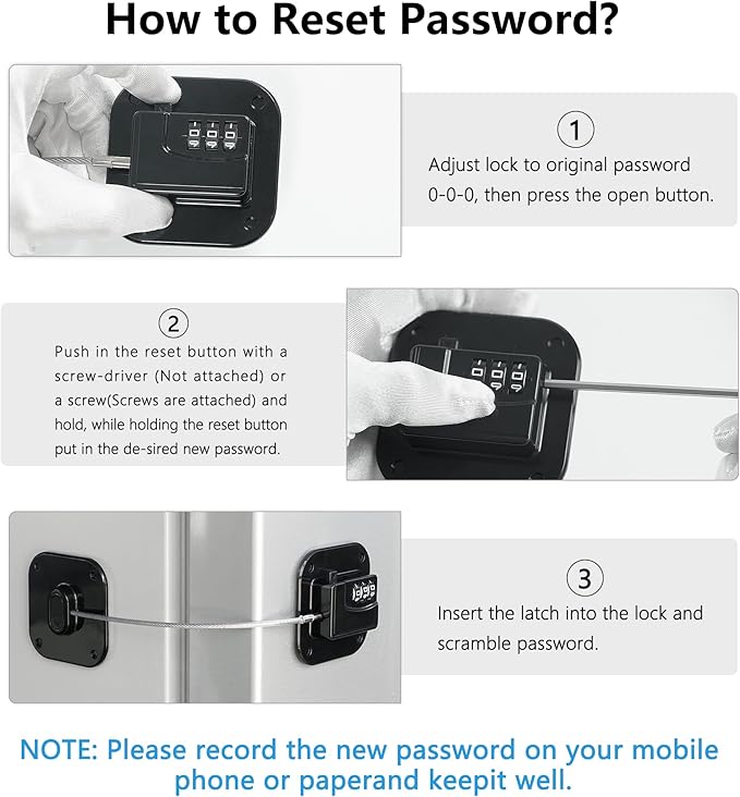 Refrigerator Lock, Heavy Duty Fridge Lock, Combination Lock for Refrigerator Cabinets, Drawers, Safety Lock, Easy Install No Keys Needed (Black-3Pack)